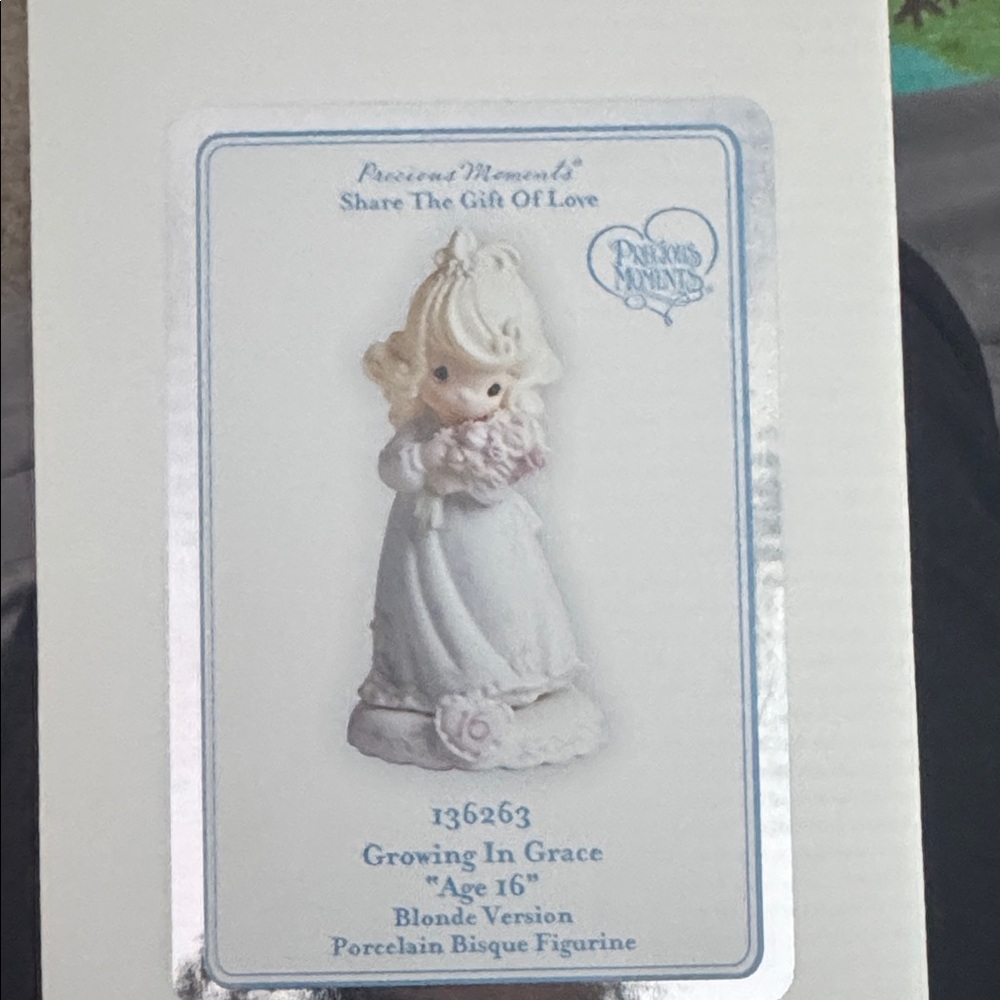Precious Moments growing in grace age 16 Blonde Figurine with Pink Flowers new I